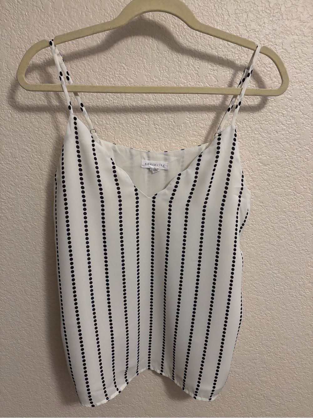 Socialite White Cami with Black Dot-Stripe Pattern